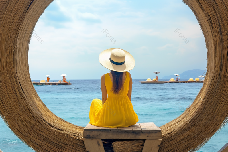 巴厘岛少女的背影坐在草圈里的女孩摄影真实,高清,摄影图,摄影图片,图片大全,摄影图免费下载